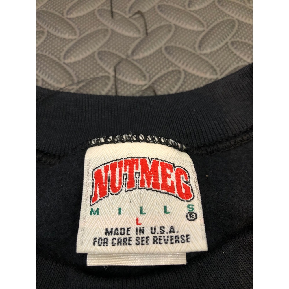 Nutmeg Mills Carolina Panthers Sweatshirt Mens L Black Vintage 90s NFL USA Made - Picture 4 of 11